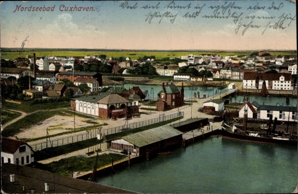Postcard North Sea resort of Cuxhaven, general view, harbor