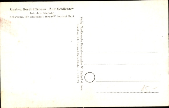 Postcard Schwarme Lower Saxony, guest and commercial building Zum Schlichte, owner Joh. Niebuhr