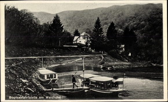 Postcard Gemünd Schleiden in the Eifel, boat departure point at the Waldhotel