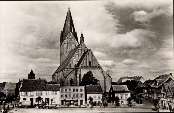 Postcard Barth on the Baltic Sea, market square, St. Mary&#39;s Church