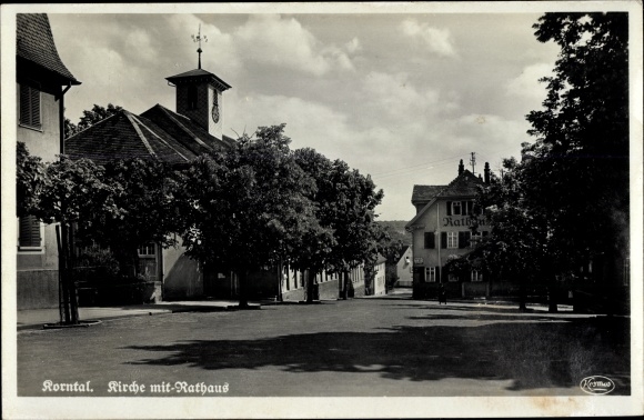 Ak Korntal Münchingen im Strohgäu, Kirche, Rathaus