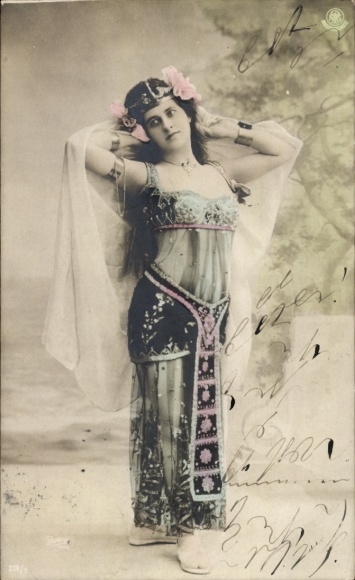 Postcard Woman in dance dress, portrait