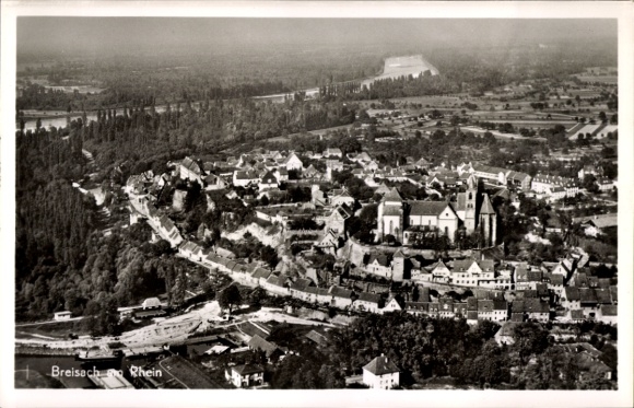 Postcard Breisach am Oberrhein, aerial view of Breisach, old town, Rhine, church