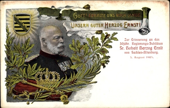 Postcard Duke Ernst of Saxony Altenburg, 50th anniversary of his reign 1903
