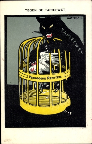 Artist Postcard Jordaan, Against the Tariff, Raised Rights, Cat, Pigeon