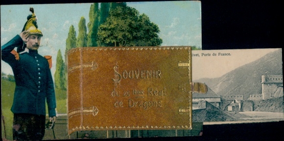 Leporello Postcard 20th Dragoon Regiment, Givet Ardennes, Porte de France