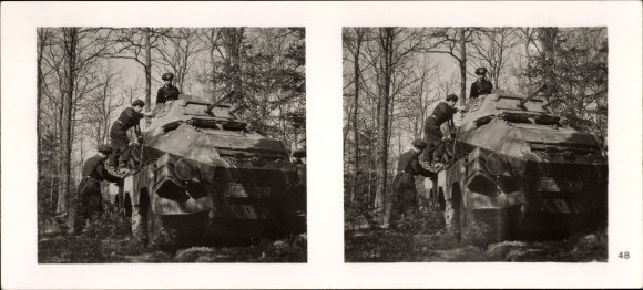 Stereo spatial image photo &quot;The fight in the west&quot;, No. 48 Armored car prepares for enemy travel