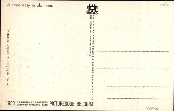 Artist Postcard Dratz, Jean, Chicago World's Fair 1933, Picturesque Belgium, A speakeasy in old time