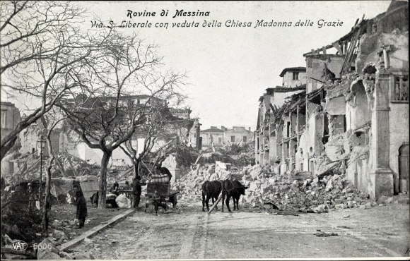 Ansichtkaart Messina Sicilia Sicilië, aardbeving 1908, ruïnes