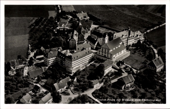 Postcard Reute Bad Waldsee in Upper Swabia Württemberg, Reute Monastery, aerial view, surrounded by fields