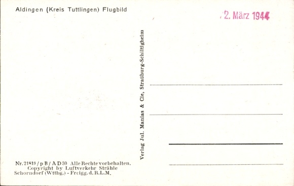 Postcard Aldingen in Württemberg, aerial photograph, view of houses, rural surroundings, mountains in the background