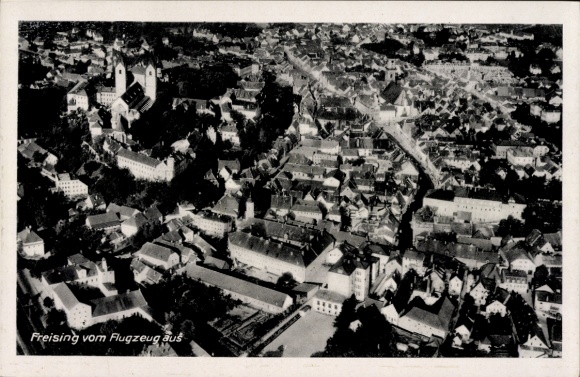 Postcard Freising in Upper Bavaria, aerial photograph