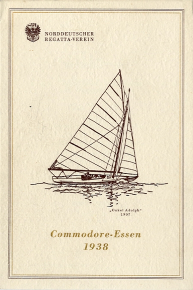 Menu card, steamer Patria, November 7, 1938, NRV Commodore Essen, Uncle Adolf 1907
