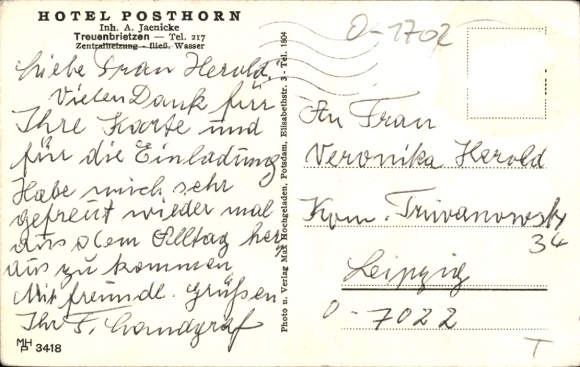 Postcard Treuenbrietzen in Brandenburg, Hotel Posthorn