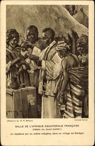 Künstler Ak Briault, R.P., Taufe durch einheimischen Priester in Senegal, Ausstellung Vincennes 1931