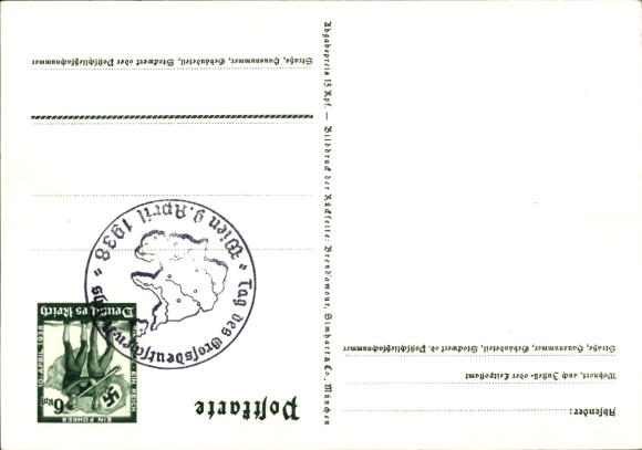 Postal stationery Postcard Klein, One People, One Reich, One Führer, Anschluss of Austria 1938, Greater Germany
