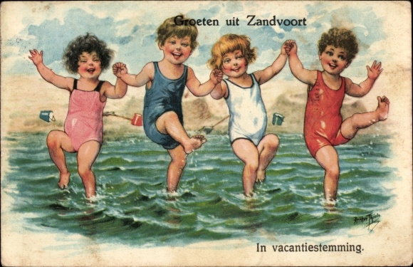 Artist PC Thiele, Arthur, Zandvoort North Holland Netherlands, children in bathing suits, beach