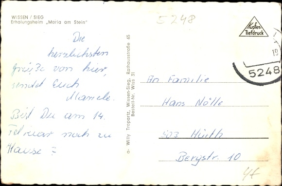 Postcard knowledge at the victory, convalescent home Maria am Stein