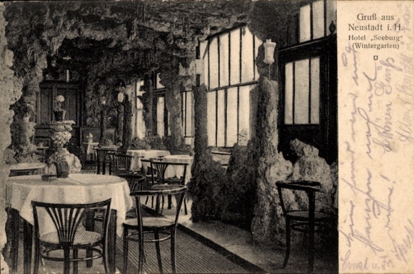 Postcard Neustadt in Holstein, Hotel Seeburg, Winter Garden