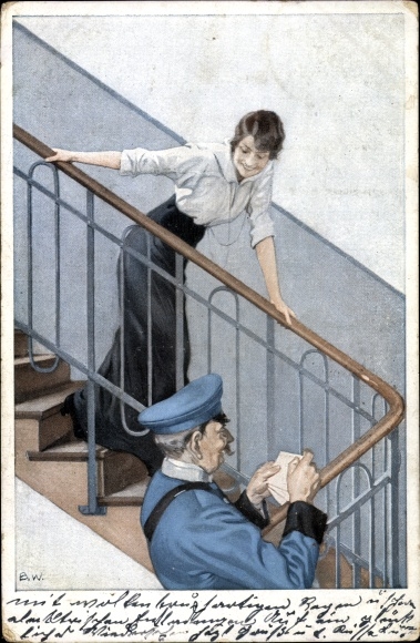Artist PC Wennerberg, Bruno, The field post letter, woman, postman