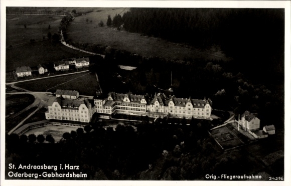 Postcard Sankt Andreasberg Braunlage in the Upper Harz, Oderberg-Gebhardsheim, aerial photograph