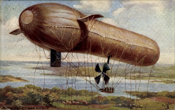Artist Postcard British airship, Zeppelin
