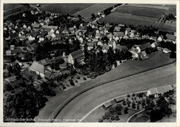 Postcard Mittelbiberach in Upper Swabia, aerial photograph