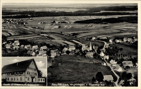 Ak Neuhausen Königsfeld im Schwarzwald, Fliegeraufnahme, Gasthaus zum Kreuz, K. Schlenker