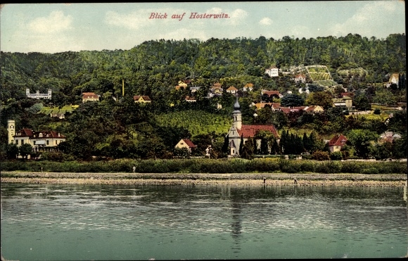 Postcard Dresden Hosterwitz, view of the town, church