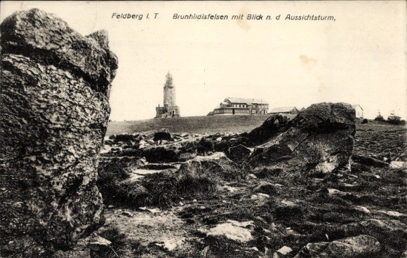 Postcard Feldberg im Taunus, Brunhildisfelsen with view to the observation tower