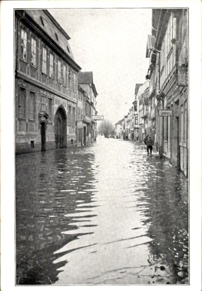 Quedlinburg in het Harzgebergte, overstroming van de Bode in 1925, Neuerweg