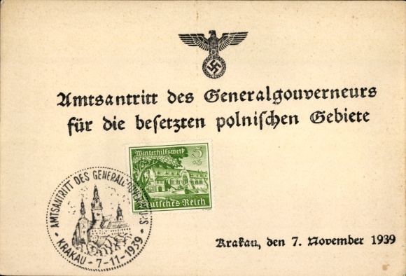 KP Kraków Kraków Polska, inauguracja Generalnego Gubernatora na okupowane ziemie polskie w 1939 r