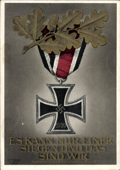 Postal stationery artist Postcard Klein, G., Only one can win and that is us, quote from Adolf Hitler