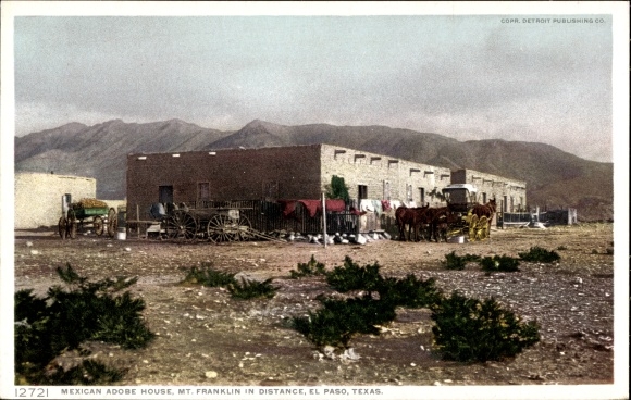 Ak El Paso Texas VS, Mexicaans Adobe House, Mount Franklin