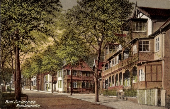Postcard Bad Suderode Quedlinburg in the Harz Mountains, street with residential buildings, trees, architecture