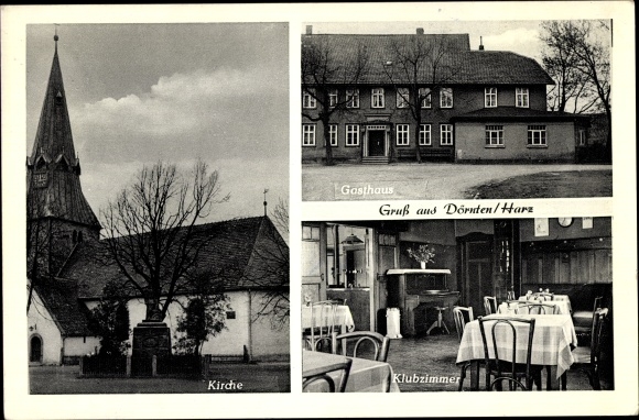 Postcard Dörnten Liebenburg am Harz, church, inn, interior view
