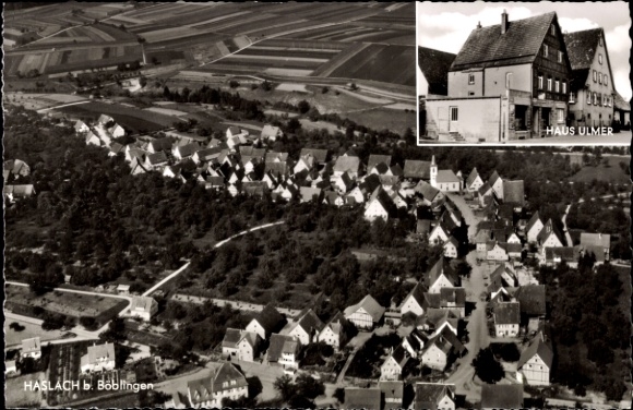 Ak Haslach im Kinzigtal Schwarzwald, Luftaufnahme von Haslach, Haus Ulmer, Felder, Wohngebäude