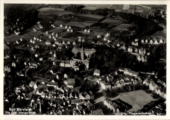 Postcard Bad Hersfeld Hessen, aerial view of town, rural surroundings
