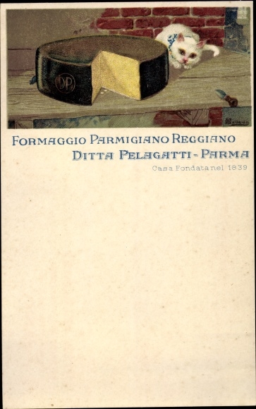 Chromo-Litho Parmigiano Reggiano Cheese, Pelagatti Company Parma, Käse, Hauskatze