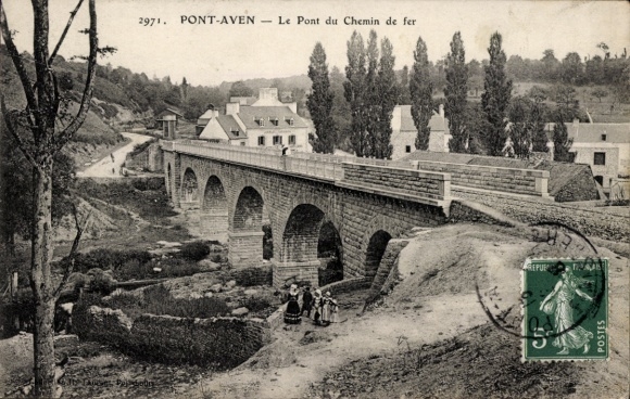 Postcard Pont Aven Finistère, railway bridge