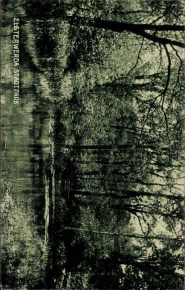 Postcard Elsterwerda in Brandenburg, city park, water surface, trees, shade