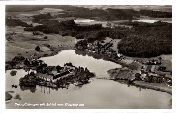 Ansichtkaart Seeon Seebruck am Chiemsee Opper-Beieren, kasteel, luchtfoto