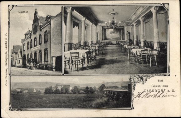 Ak Carsdorf Karsdorf an der Unstrut, Panorama, Gasthof, Saal