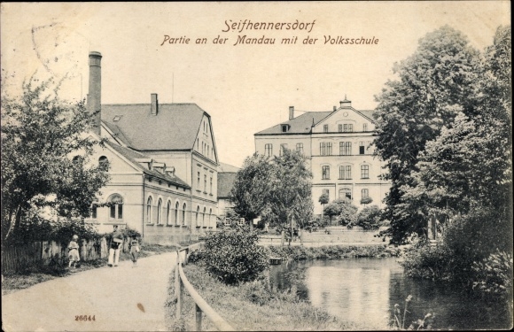 Postcard Seifhennersdorf in Saxony, Mandau, elementary school