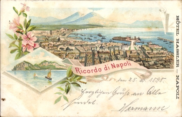 litho Napoli Napels Campanië, panorama