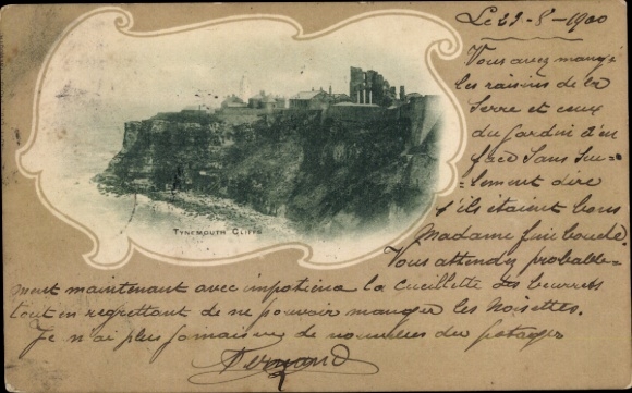 PC Tynemouth Tyne and Wear England, Tynemouth Cliff, landscape with cliffs, PC from 1900