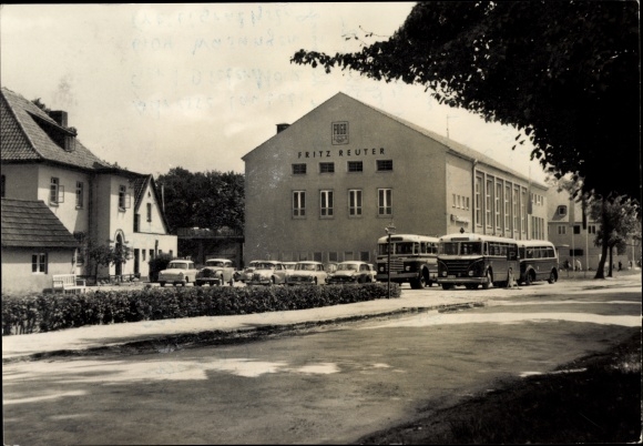 Postcard Baltic resort Boltenhagen, FDGB convalescent home Fritz Reuter, buses
