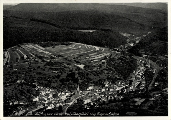Postcard Vorder Weidental Vorderweidenthal in the Palatinate, aerial photograph