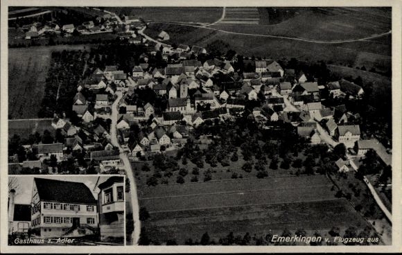 Postcard Emerkingen in Württemberg, aerial photograph, Gasthaus zum Adler