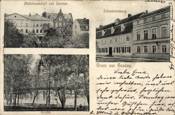Ak Gnadau Barby an der Elbe, Mädchenanstalt, Seminar, Schwesternhaus, Kirche